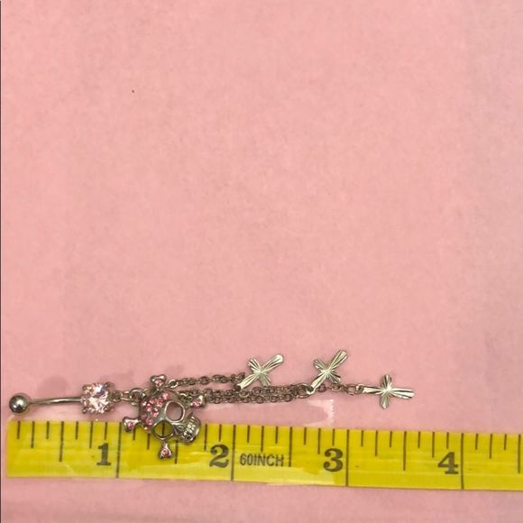 ❤️ Stainless steel skull belly ring with drop down - Picture 5 of 7